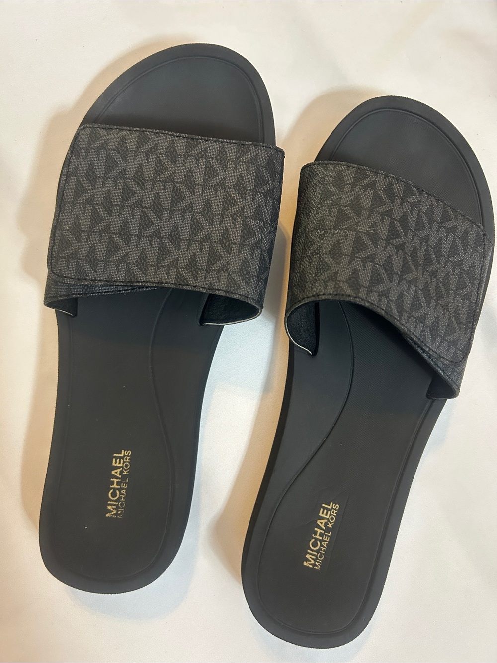 Michael Kors Charcoal Monogram Slide Sandals